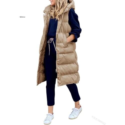 Women Hooded Coat Long Vest Warm Women Tops Vest Cotton-Padded Jacket Loose Casual Fashion Sleeveless Women Jacket Winter New