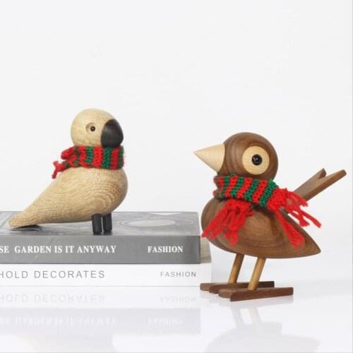 Winter Home Decoration Creative Xmas Decor Craft Gifts Nordic Danish Wooden Lovebirds Figurines Bird Figure Cute Brown Duck,bear