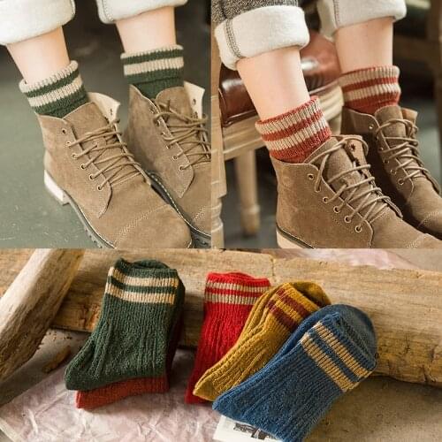 Winter Warm Short Socks Women Knitted Warm Socks Design Solid Color Stripe Chaussette Homme Winter Thermal Socks Femal Sokken