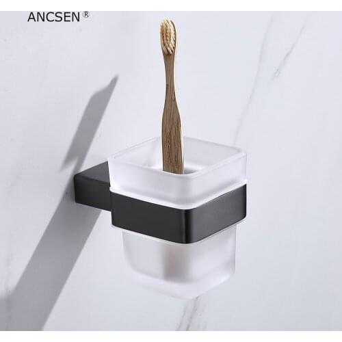 Toothbrush Tooth Cup Holder With Glass Cup Wall Mounted Grey Stainless Steel Single Cup Rack Mouthwash Cup Bathroom Accessories