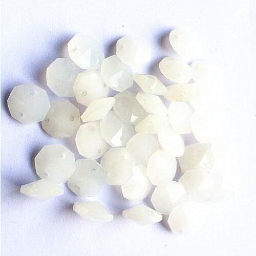 100pcs 14mm Jade White Crystal Octagon Beads 2 Holes For Chandelier Parts Diy Beads Curtain Accessories Wedding Home Decor