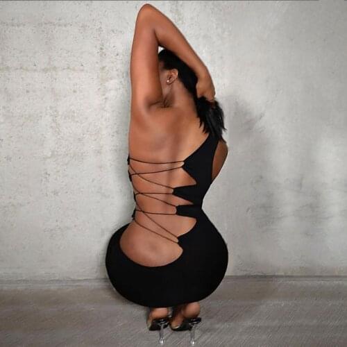 2021 Summer Women Bodycon Backless Mini Dresses Solid Sexy Short Party Club Black Tank Dress For Women Female