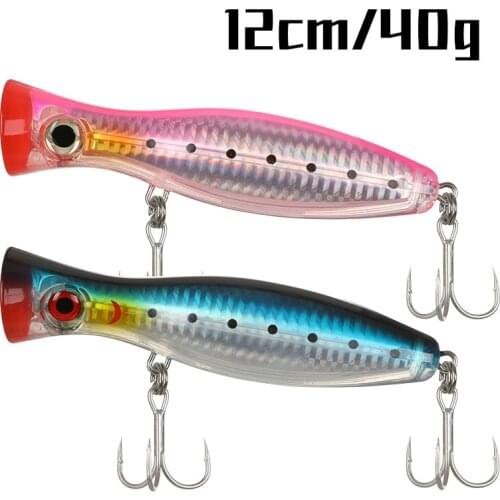 5pcs Fishing Lure 12cm/40g Topwater Popper Bait 6 Color Hard Bait Artificial Wobblers Plastic Fishing Tackle With Treble Hooks