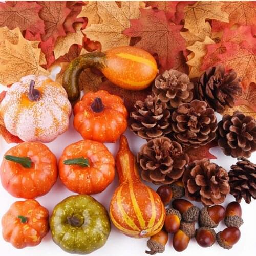 50pcs Simulation Pumpkin Golden Autumn Pumpkin Set Halloween Thanksgiving Festival Home Decoration Prank Props Joy Toy