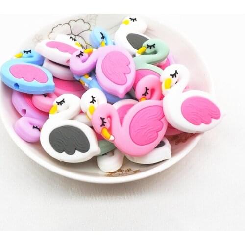 Chenkai 50PCS Silicone Flamingo Teether Beads DIY Baby Animal Chewing Pacifier Dummy Sensory Jewelry Toy Making Bird Beads