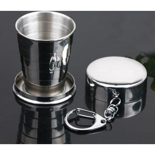 75ml/150ml/250ml Stainless Steel Folding Cup Portable Outdoor Travel Camping Telescopic Cup with Keychain Water Coffee Handcup
