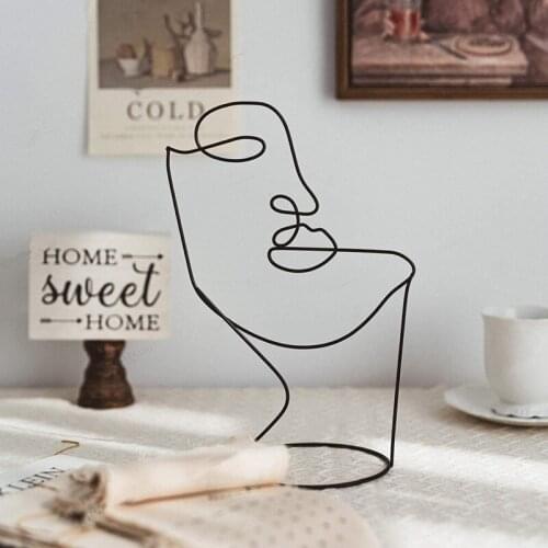 Abstract Characters Crafts Ornaments Face Figure Metal Lines Stand Modern Home Decor DIY Figurines Sculpture Art for Gift