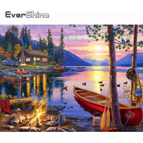 Evershine Diamond Embroidery Scenery Boat Cross Stitch Full Square Round DIY Diamond Painting Landscape Crystal Home Decor Gift