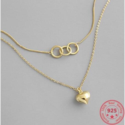 Factory Price 100%925 Sterling Silver Heart Shaped Pendant Multiple Ring Interlocking Trendy Double-layer Design Female Jewelry