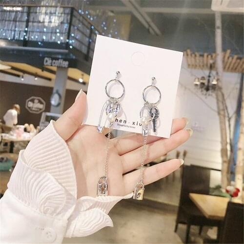 Retro personality street pin key lock tassel long stud earrings Fashion Jewelry Wholesale