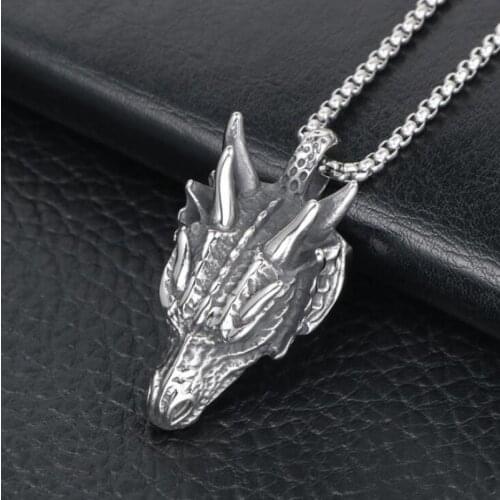 European and American Popular Domineering Mens Classic Punk Stainless Steel Chinese Dragon Pendant Necklace Rock Party Biker Je