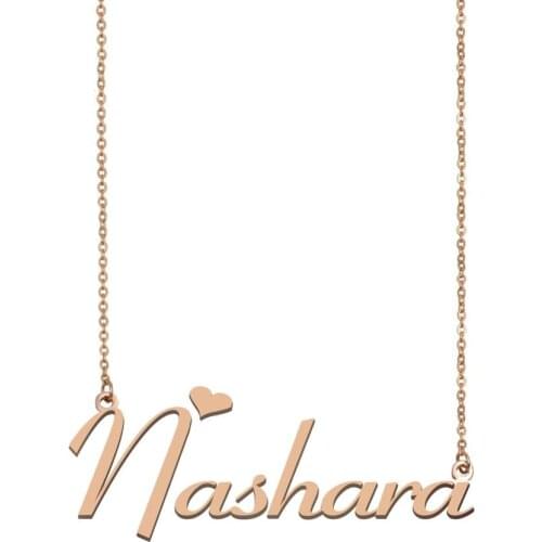 Nashara Name Necklace Nameplate Pendant Best Friends Birthday Wedding Christmas for Women Girls Link Chain Stainless Steel