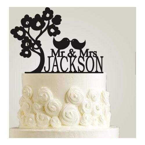 Custom glitter Nautical Wedding Cake Topper Love Birds under the tree Personalized bride and groom Initials Name