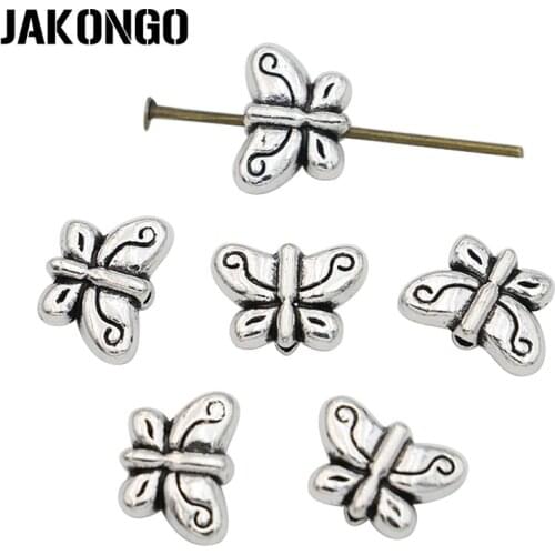 JAKONGO Tibetan Silver Plated Butterfly Spacer Beads for Jewelry Making Bracelet DIY Accessories Craft 20pcs