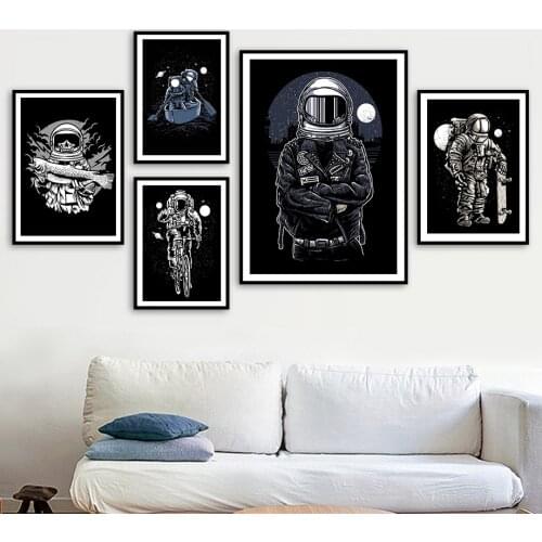 Cartoon Astronaut Skateboard Bicycle Ferry Wall Art Canvas Painting Nordic Posters And Prints Wall Pictures For Kids Room Decor