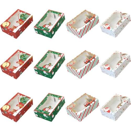 12Pcs Christmas Paper Cake Boxes Cardboard Biscuit Boxes Candy Packing Boxes Window Biscuit Box Structure Packaging Box