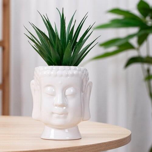 Buddhist Head Shape Ceramic Flowerpot Desktop Home Vase Succulent Planter Creative Home Balcony Bedroom Decor 2021