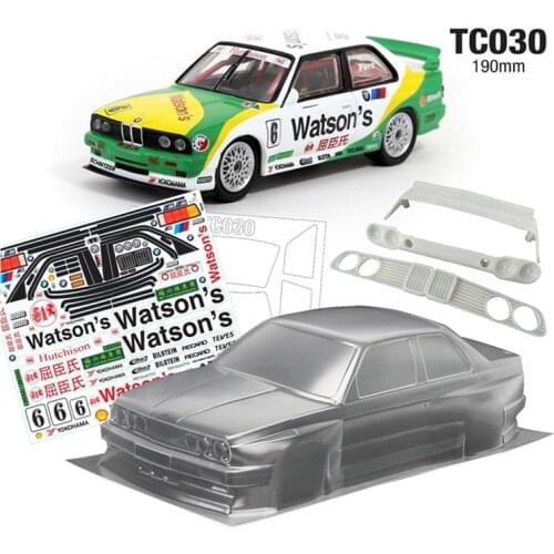 Rc Car Shell BMW E30 M3 PC Clear Body 190mm + Body Stickers + Rear Wing + Lamp Cup Sets For 1/10 Scale On Road Electric Cars Toy