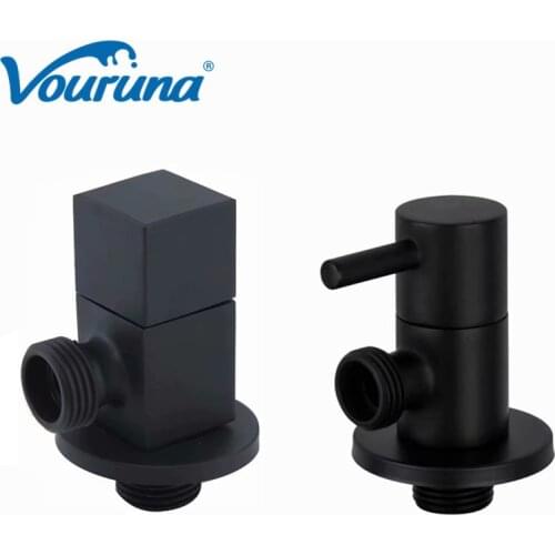 VOURUNA Matte Black Angle Stop Valve Square/Round Brass Toilet Bathroom Triangle Adapter Valve Fitting G1/2 Inch IPS Turn Switch