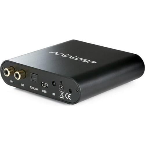 MiniDSP 2x4HD version of audio signal processor, electronic EQ divider filter low frequency management correction