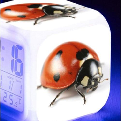 Large screen multifunction LED digital clock Cute Ladybug Alarm Clock kids room touch sensing Luminous electronic alarm clock