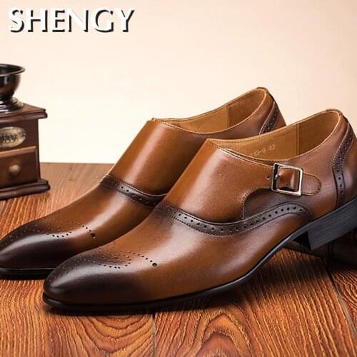 Men Shoes Low Heel PU Casual Shoes Dress Shoes Men Brogue Shoes Spring Ankle Boots Vintage Classic Male Casual Zapatos De Hombre