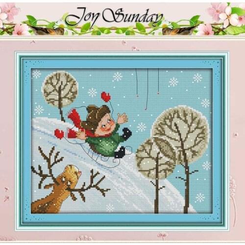The skiing boy cartoon counted Cross Stitch 11CT 14CT Cross Stitch Set wholesale Chinese Cross-stitch Kits Embroidery Needlework