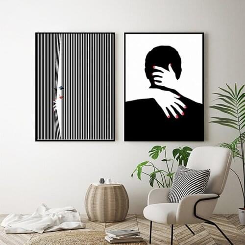 Nordic Lover Kiss Wall Prints Painting Black and White Figure Canvas Picture for Living Room Home Decoration