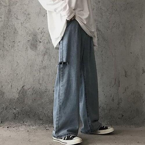 GOOHOJIO 2020 New Vintage Fashion Harajuku Straight Denim Man Pants High Waist Man Jeans Wide Leg Denim Pants for Men Trousers