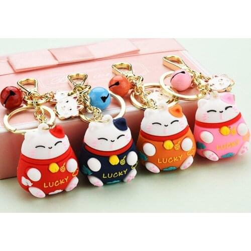 New Cartoon Lucky Cat Keychain Women Cat Car Key Ring Charm Bag Pendant Key Chain Gift Accessories