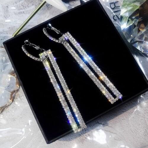 2019 new design fashion jewelry luxury full crystal earrings exaggerated rectangular earrings wedding party earrings for women