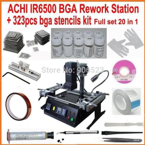 Original ACHI IR6500 bga rework station + 323pcs bga stencils solder flux reball station completely 20 in 1 bga reballing kit