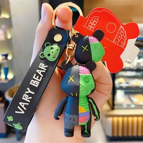 Original Cartoon Kawaii Keychain Half Anatomical Structure Bear Keychain Funny Bag Pendant Couple Accessories Creative Gift