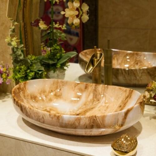 Oval Artistic Painting Flowers Porcelain Art Countertop Washnasin Ceramic Bathroom Vessel Sinks Vanities ceramic bowl sink