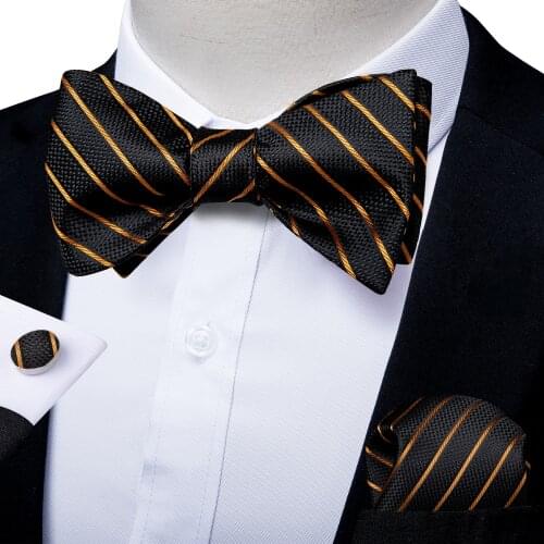 Adjustable Bowties Gold Floral Self Tie Bow Tie Set Pocket Square Wedding Tuxedo Cravat Bow Tie Formal Male Neckwear DiBanGu