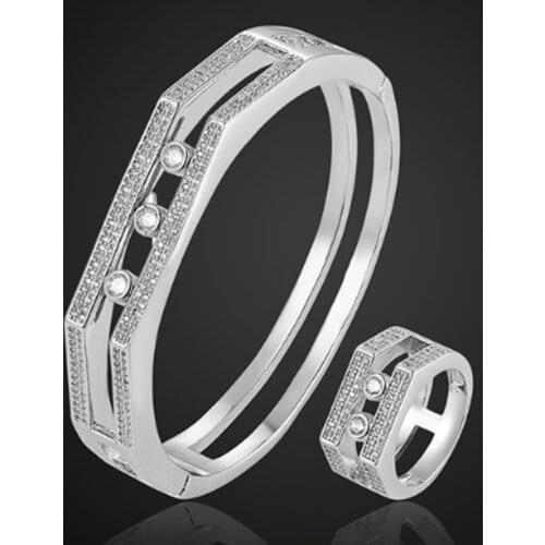 Zlxgirl luxury brand Cubic Zircon pave setting bangle ring Sets for women bridal accessory sets Messeeka copper bangle sets