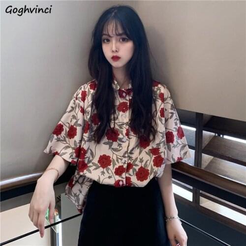 Shirts Women Hot Sale Printed Retro Harajuku Korean Chic Single Breasted Turn-down Collar Casual Daily Womens Fashion Streetwear