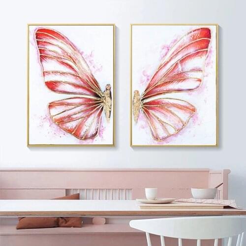 Modern Red Butterfly Oil Canvas Painting Nordic Abstract Animals Poster Living Room Modern Home Decoration Wall Art Pictures