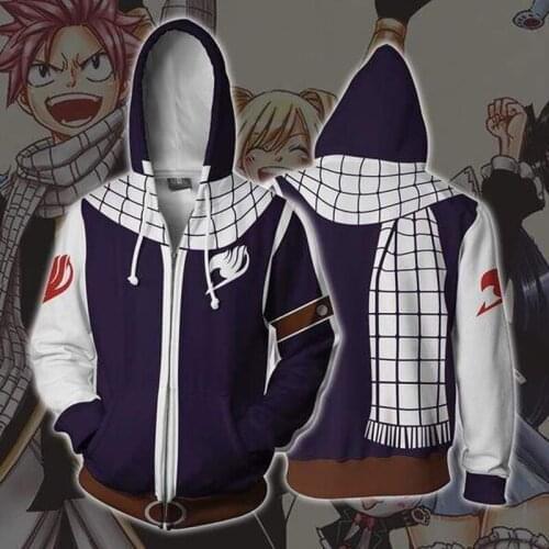 Fairy Tail 3D Print Cosplay Hoodies Sweatshirts Zipper Streetwear Unisex Japanese Anime hooded Casual Coat Jacket Sweatshirt