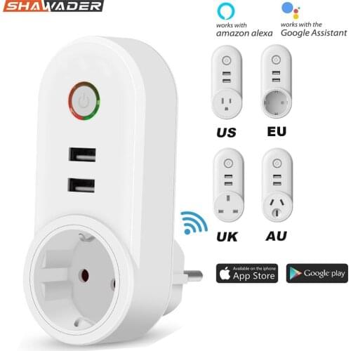 Smart WiFi Power Plug Outlet Socket with USB Remote Control App Control Timer Function Compatible with Amazon Alexa Google Home
