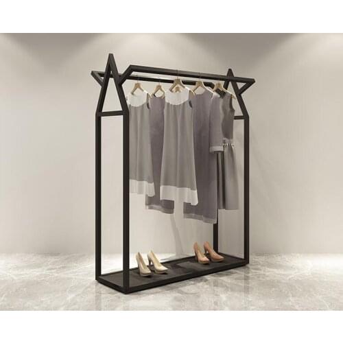 Vintage clothing store double row island floor clothes rack. Display rack. Mens and womens clothing store iron art shelf.75