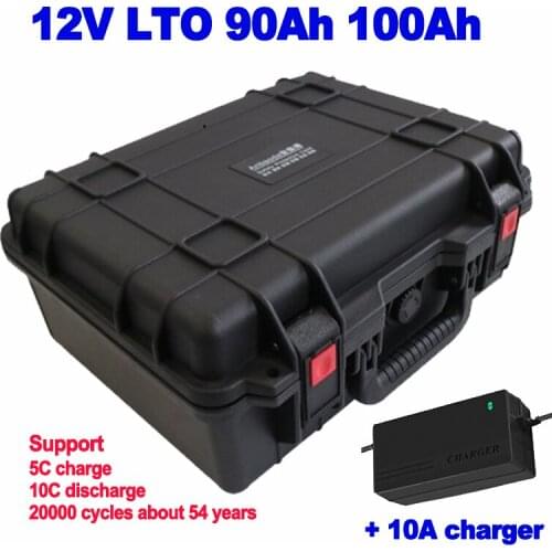 Waterproof 12V 90Ah 100Ah LTO Lithium Titanate Battery Pack For Trolling Motor UPS AGV RV EV Solar Energy Storage + 10A Charger