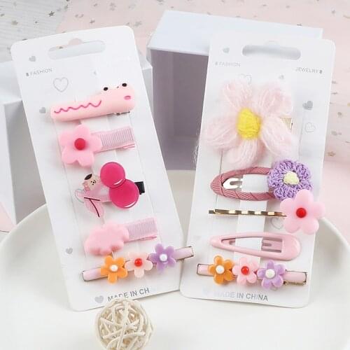 10Pcs/Set Cute Girls Pink Hair Clips Flower Fruits Ice Cream Hairpins for Children Kids Fashion Hair Accessories Barrettes Gifts