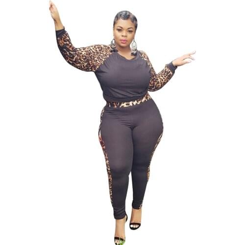 CM.YAYA Plus Size XL-5XL Women Tie Dye Leopard Sweatshirt Jogger Pants Active Wear Tracksuit Two Piece Matching Fitness Outfit