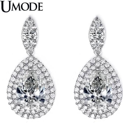 UMODE Summer Bijoux Female White Gold Color Top Quality AAA CZ Paved Drop Earrings For Women Wedding Jewelry AUE0045