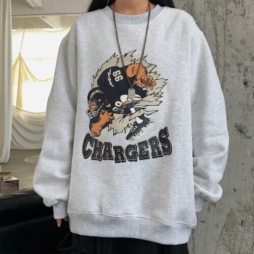 Women Hoodies Harajuku Plus Velvet Thicker Loose Korean Style Womans New Printed Fashion Ins Retro O-neck Casual Daily BF 2021