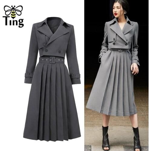 Tingfly Designer Vogue 2 Pices Sets Short Blazer Coat & Pleated Midi Skirts Women Sets High Quality Winter 2 Pcs Dress Sets ZA