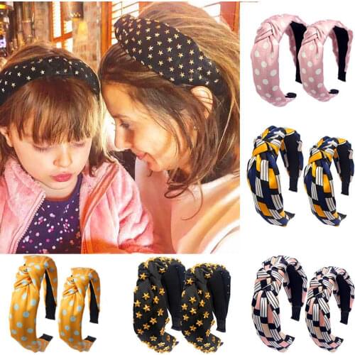 Flatfoosie 2Pcs Fashion Matching Mother Daughter Turban Hair Head Hoop Mom and ME Striped Headband Family Matching Headwear
