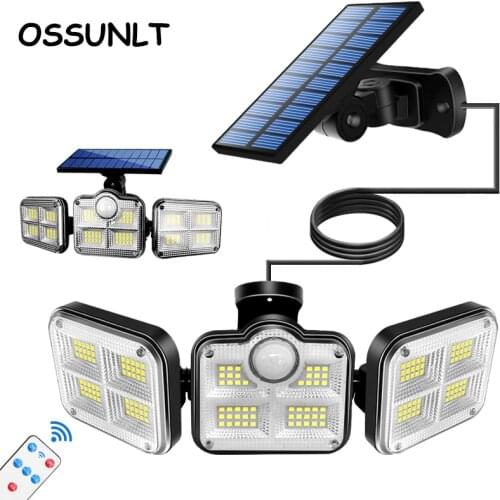 122 LED Solar Light Outdoor Luces Solares Para Exterior 3 Head Motion Sensor Wall Lamp Super Bright Waterproof Remote Control