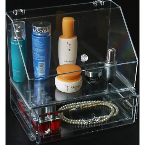 2018 NEW Cosmetic Organizer 2-layer Drawers Desk Jewelry Organizer Acrylic Makeup Organizer Arrangement Storage Box